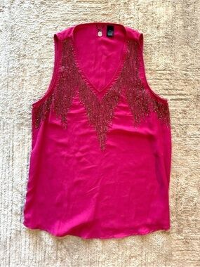 bebe Fuchsia Beaded V-Neck Sleeveless Camisole
